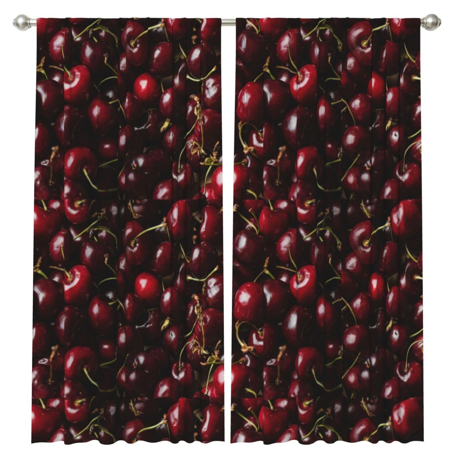 InOmak Red Cherry, 2 Panels Window Curtains 52 x 84 Inch Blackout Curtains for Living Room Bedroom