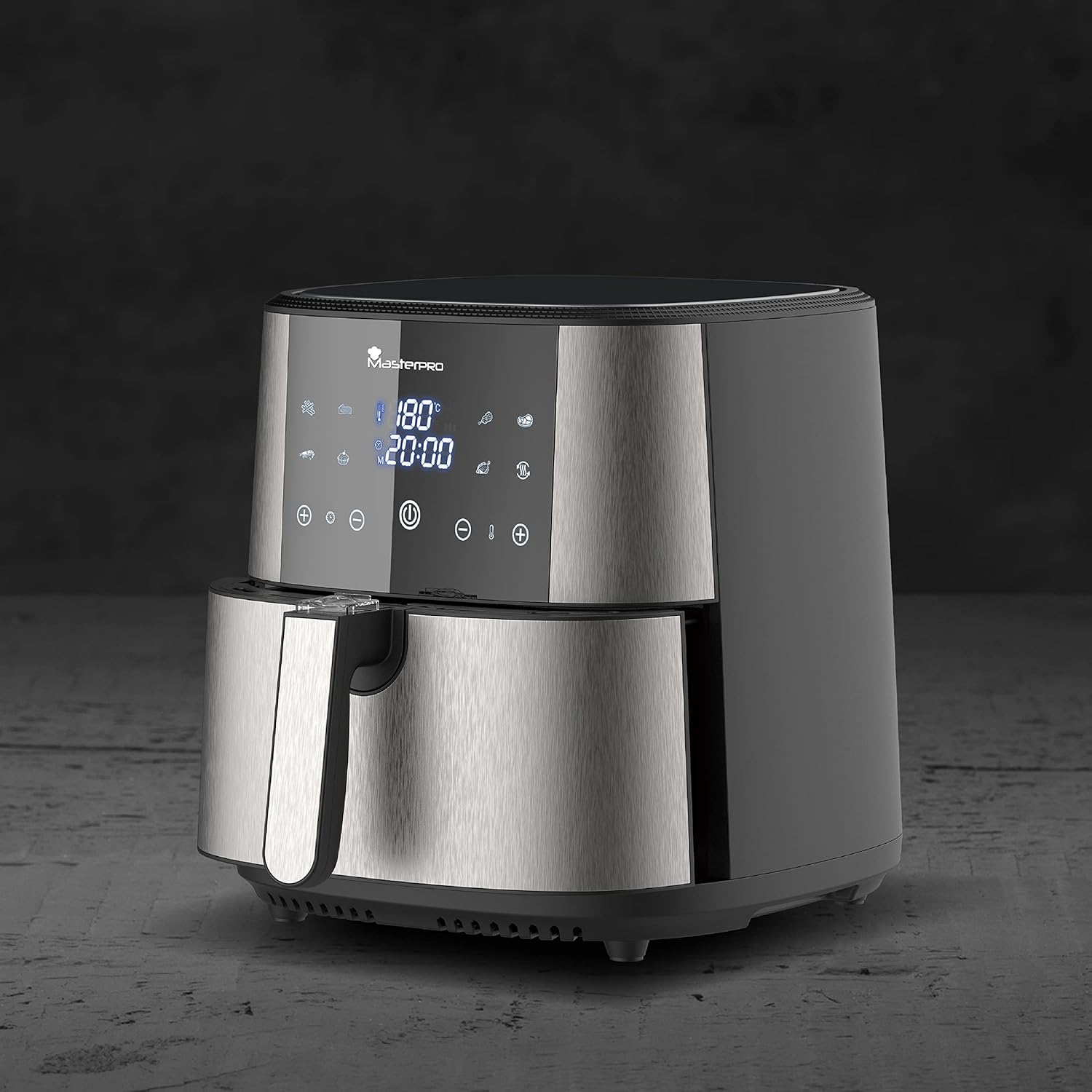 Lato view of MasterPro Foodies XXL 6L Air Fryer