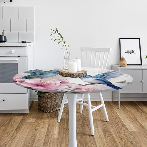 Vista 186 de Pardick Mantel redondo ajustable con diseño de flores de arte en acuarela con mantel elástico, mantel elástico redondo, impermeable, lavable, se