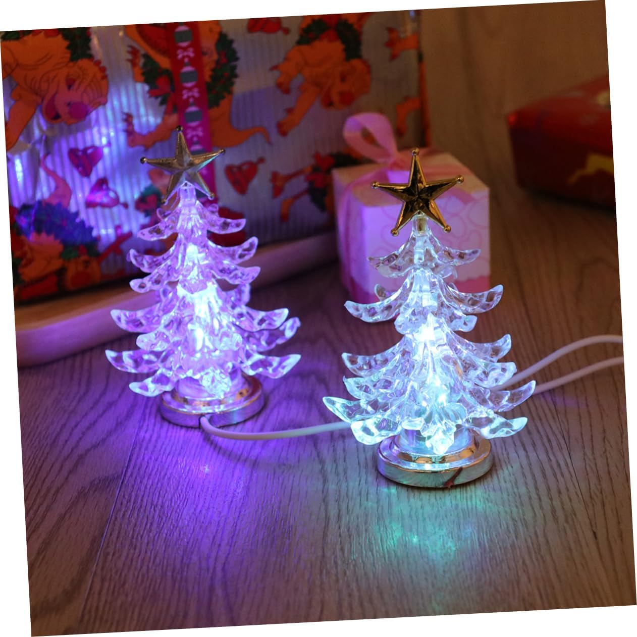 Angoily 3pcs Led Night Light Christmas Tree Acrylic Desk Tree Lamp RGB Home Decorative Night Lamp for Boys and Girls Bedroom Office