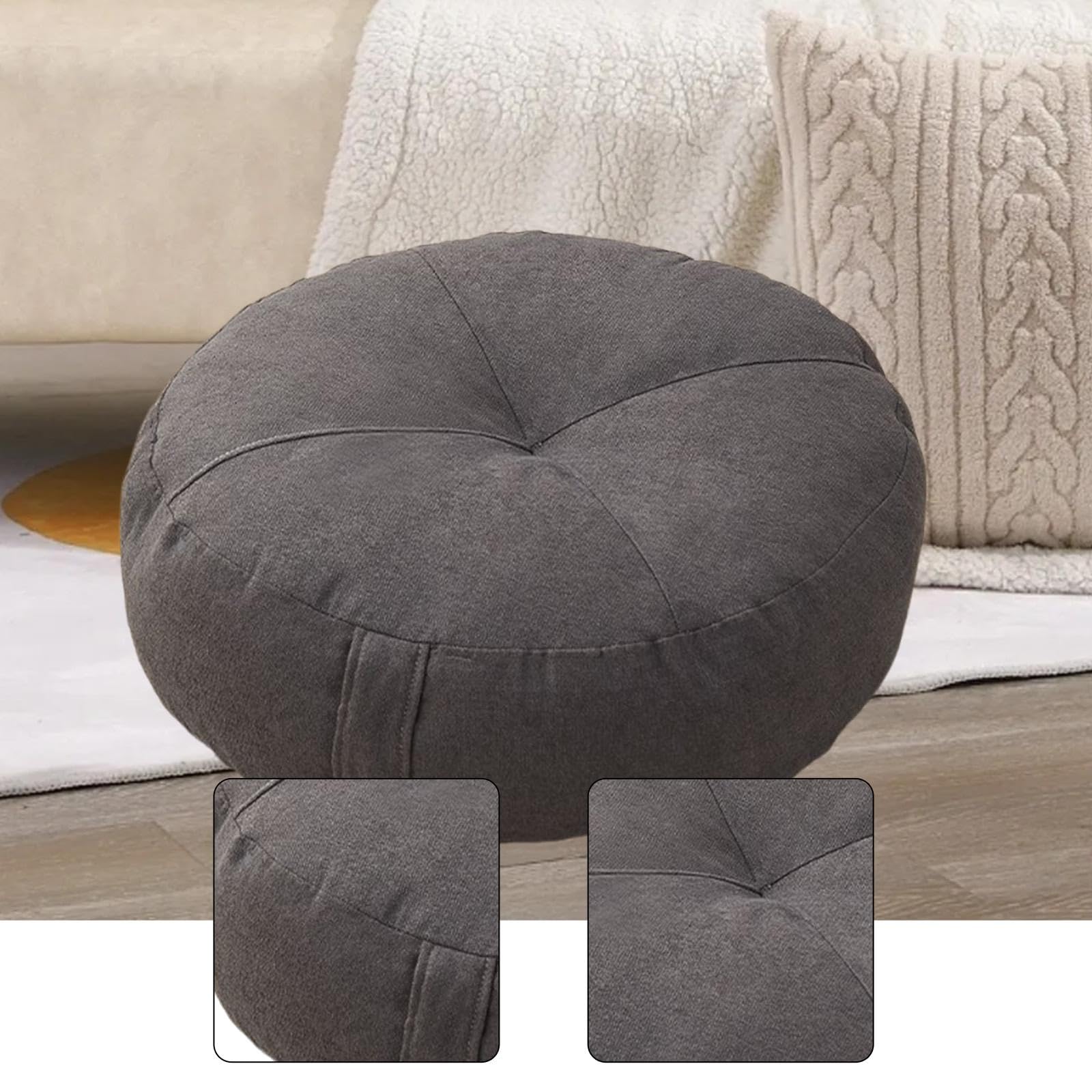 perfk Rundes Bodenkissen, bequemes dekoratives Tatami-Sitzkissen für Stuhl, Sofa, Wohnzimmer, Balkon, drinnen und draußen, Dunkelgrau