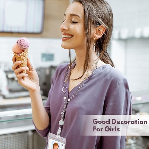 Miniatura 6 de Pangda 4 juegos de collares retráctiles para tarjetas de identificación, carrete de credencial de acero inoxidable con cuentas para mujeres,