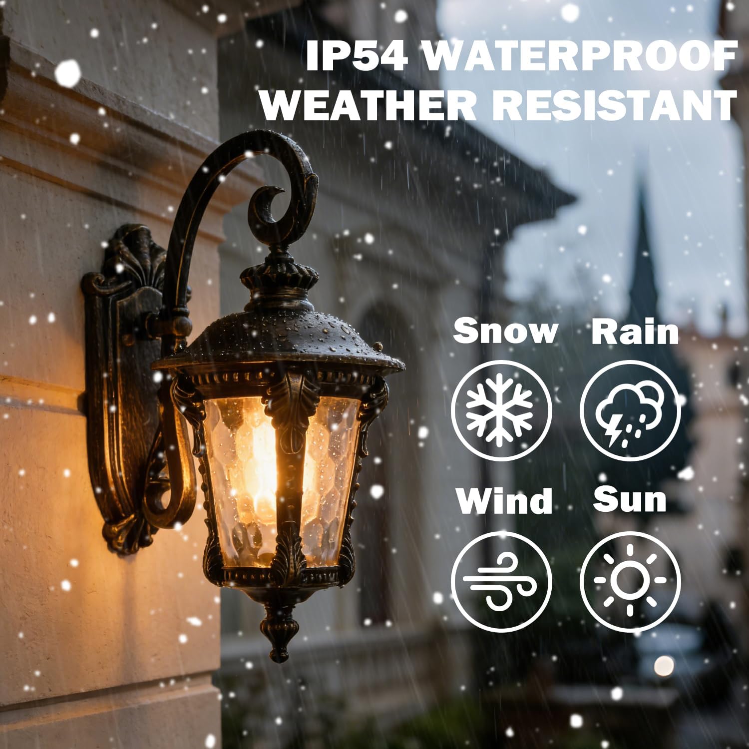 Outdoor Wall Light Fixtures Antique Gold Waterproof Aluminium Wall Lantern Sconce Hammered Glass Outside Porch Light IP54 Exterior Wall Sconce for Porch Yard Foyer Front Door