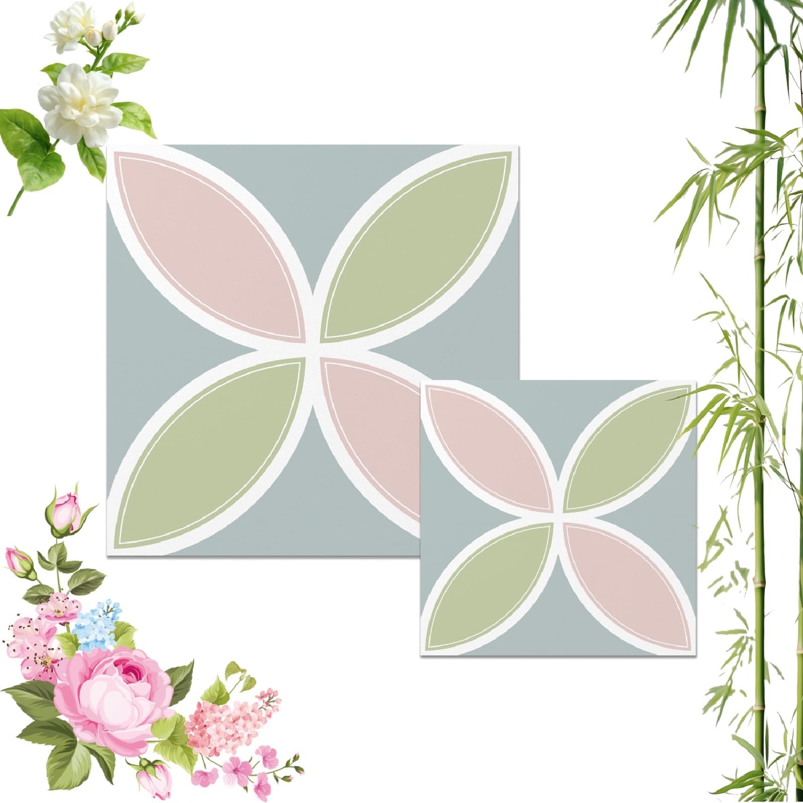 Self-Adhesive Wood Pattern Floor Tiles, 20pcs-30x30cm Vintage Floral Self Adhesive Vinyl Tile, Waterproof Removable Wall Floor Decal for Bathroom Kitchen Bedroom (10pcs-20x20cm,PTS95)
