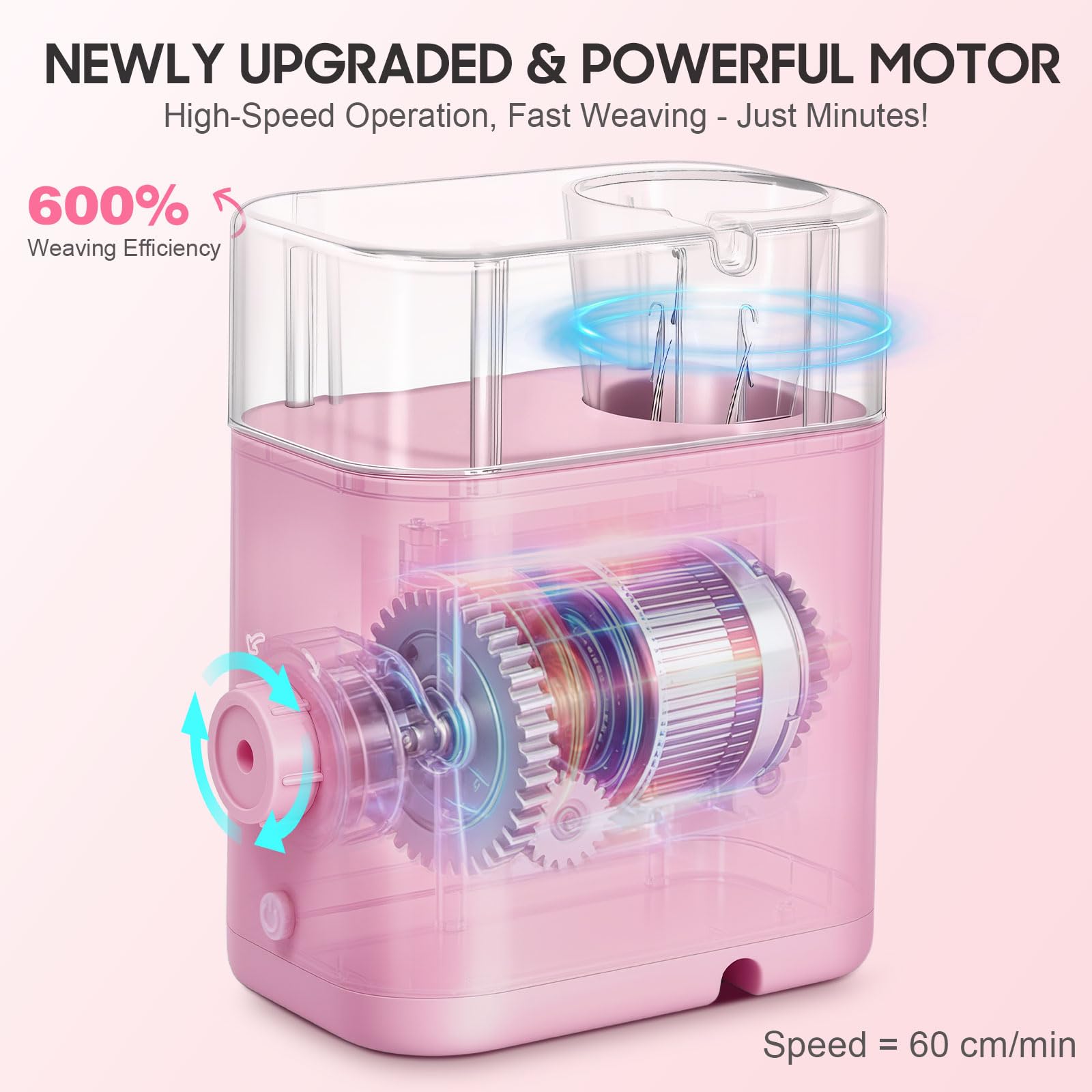 DoubleCare Tricotin Automatique, Machine de Tricotar Tejer, Eléctrico Máquina de Tejer con 2 Bobinas de Hilo y Alambre de Hierro de 2 m, DIY Máquina de Ganchillo para Proyectos Rápidos, Rosa