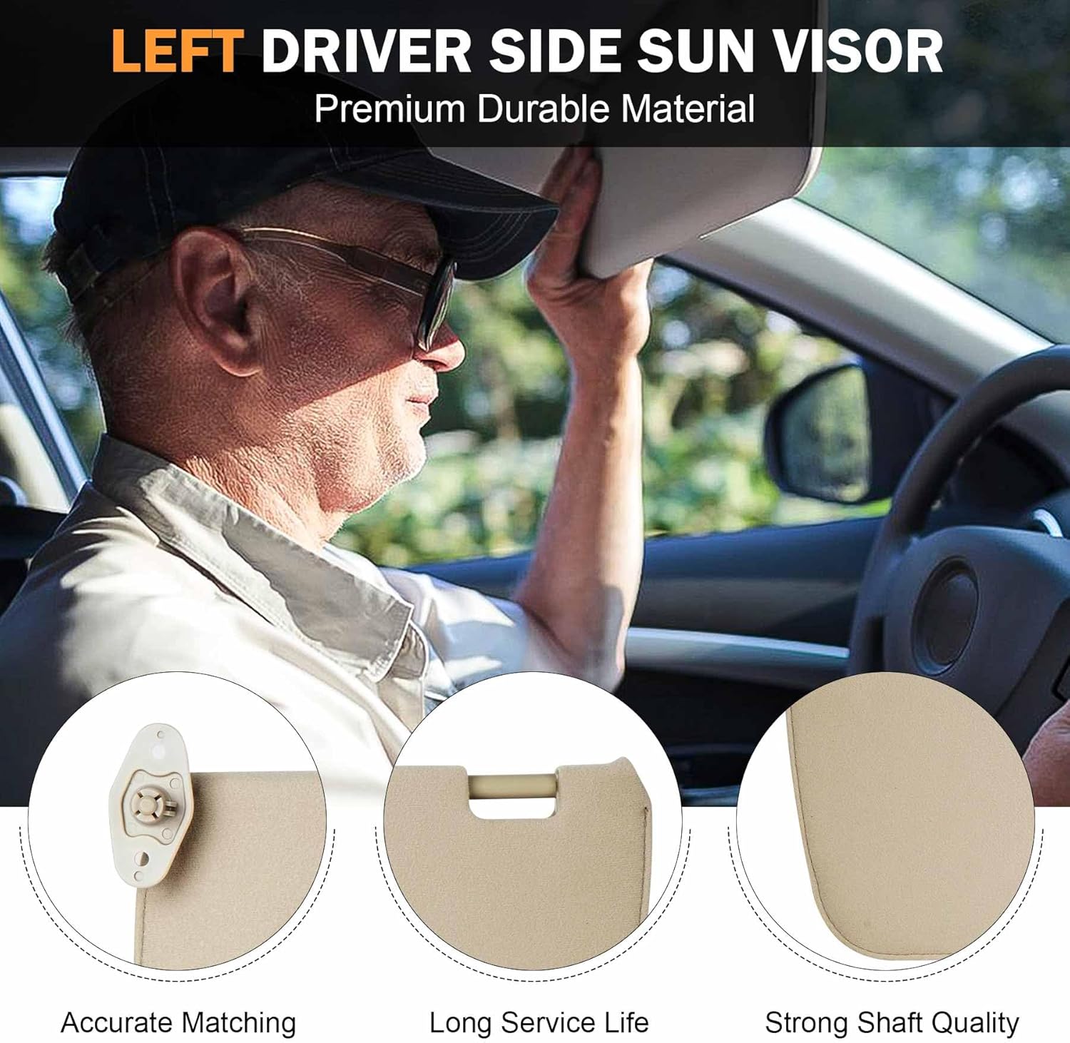 Left Driver Side Sun Visor Compatible with Nissan Frontier Xterra 1998-2004 Replaces 96401-7Z803(Beige)