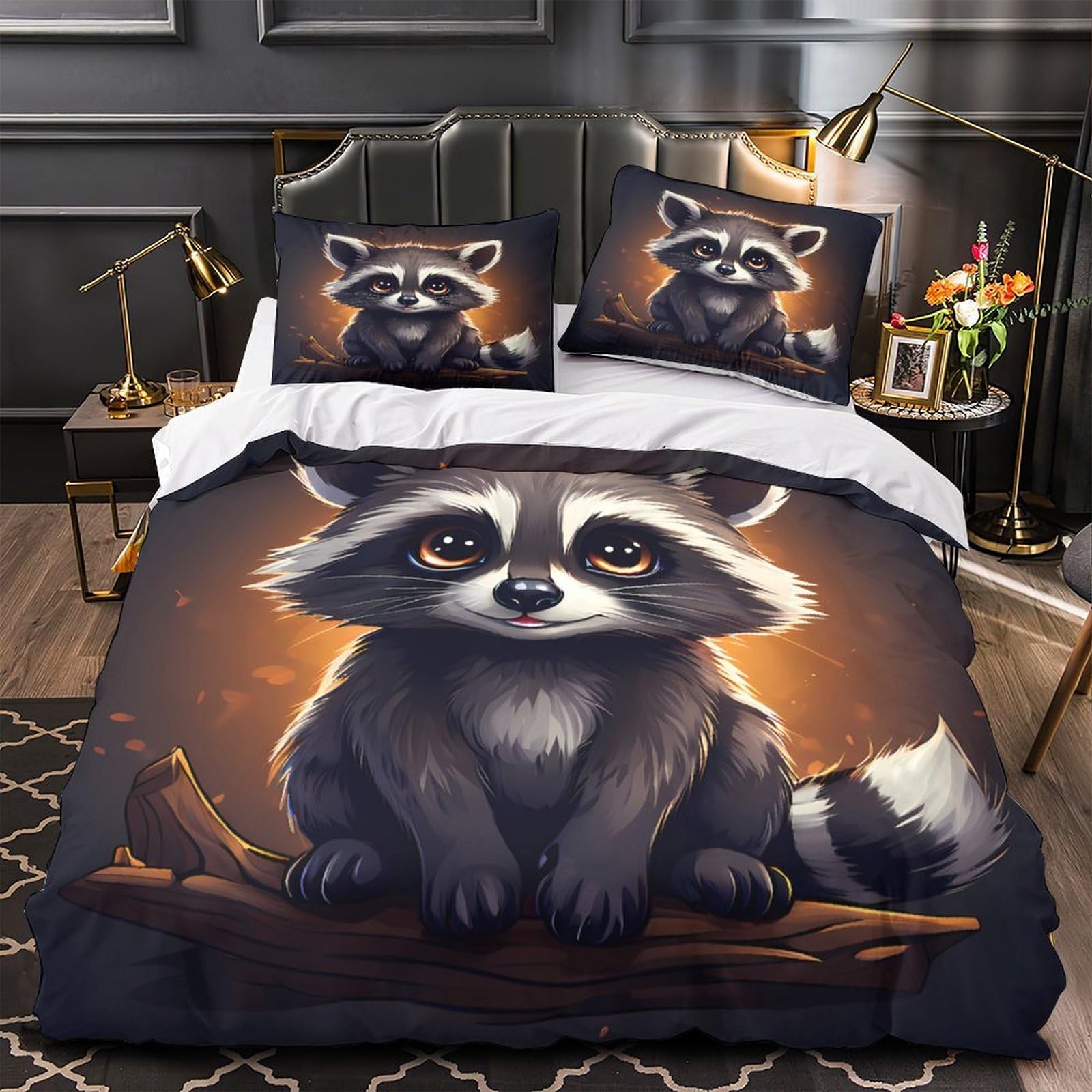 Parure de lit raton laveur 140x200 avec housse de couette en microfibre