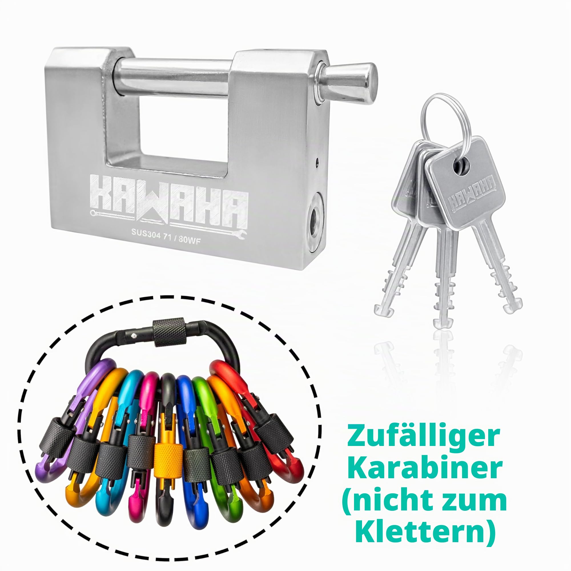 71/80-2PS Edelstahl-Vorhängeschloss in D-Form mit Edelstahl-Schlüsseln für Garagentor, Container, Schuppen, Schließfach und Lager (7,9 cm, gleichschließend - 2er-Pack)
