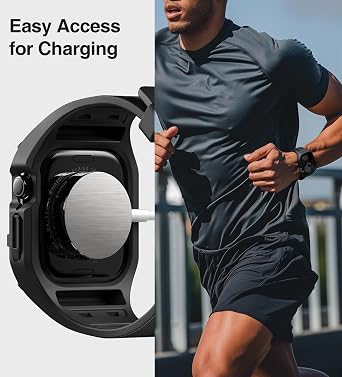 Nereides Compatible with Apple Watch Straps 46mm 45mm 44mm, for iWatch Strap Series 11 10 9 8 7 6 5 4 SE SE2 SE3, Rugged Heavy Duty Case with Band for Men Women (46mm, Black)