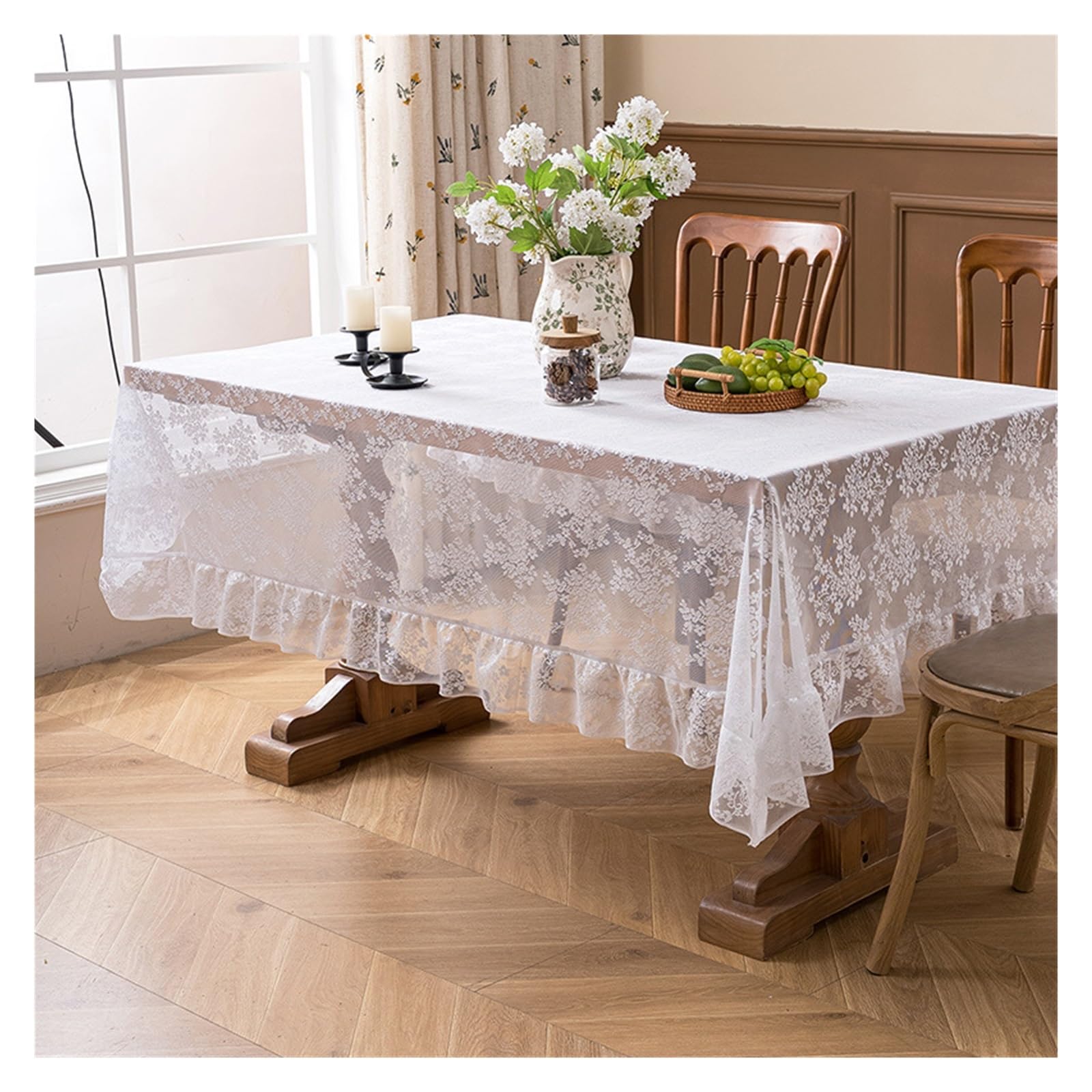 NJIEzhao Embroidered Lace Tablecloth Embroidered Lace Tablecloth Solid Color Elegant Flower Decorative Table Cover Rectangular Hollow Cloth(White,140x230cm)