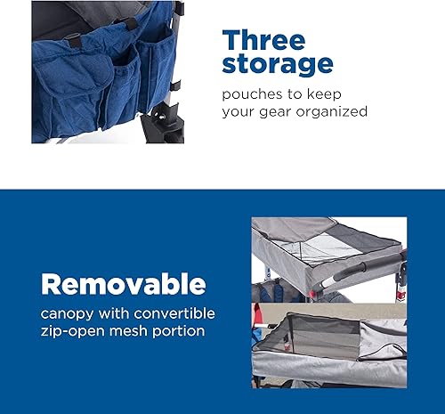 Miniatura 8 de Cochecito creativo para exteriores, capacidad de peso de 150 libras, carrito plegable con toldo, serie plateada Plus, playa, parque, jardín y portón