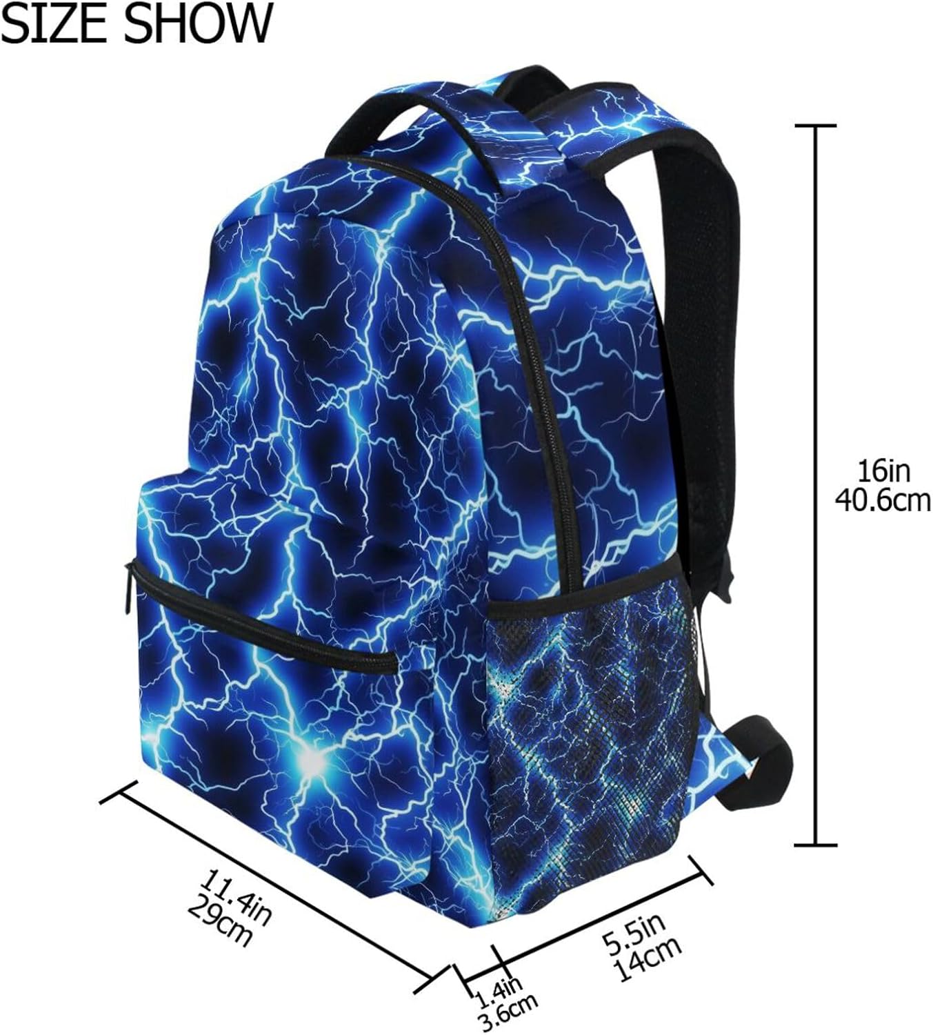White Blue Lightning Backpack for Girls Boys Elementary Kids School Bag Bookbag Rucksack Travel Daypack - Image 4