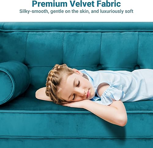 Miniatura 18 de Sofá Dreamsir de terciopelo de 78 pulgadas de ancho, muebles de mediados de siglo con almohadas de refuerzo, sofá con botones para sala de estar,