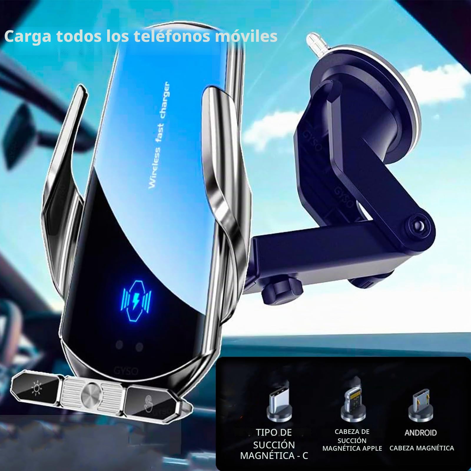 Cargador inalámbrico para coche, carga rápida Qi de 15 W, soporte para teléfono de coche, soporte de teléfono para iPhone, Android, todos los teléfonos inteligentes