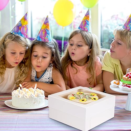 Vista 14 de Moretoes 10 cajas para tartas, cajas de panadería blancas de 12 x 12 x 6 pulgadas con ventana, adecuadas para cajas de pasteles de 10 pulgadas