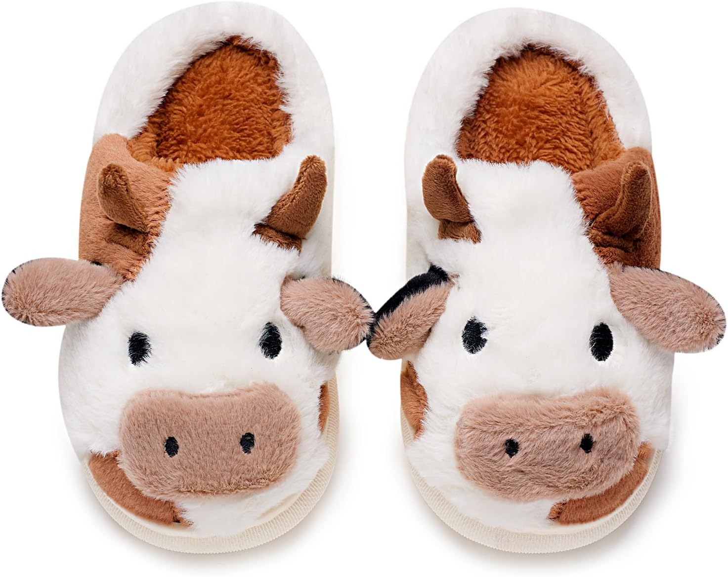 sharllen Fuzzy Cow Slippers for Kids Cute Fluffy Cow Kids House Slippers Toddler Girls Boys Animal Cartoon House Shoes for Indoor Outdoor