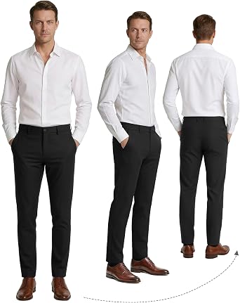 Plaid&Plain Mens Slim Fit Dress Pants Stretch Dress Pants