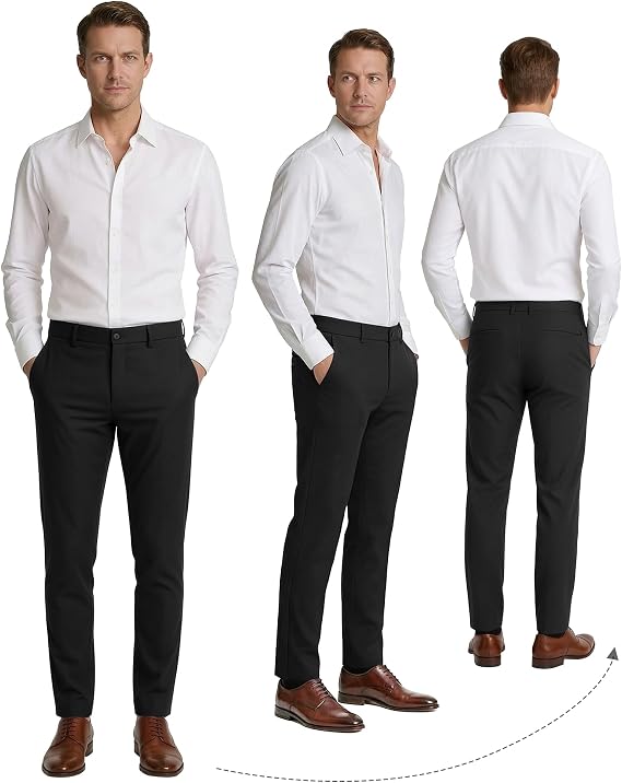Plaid&Plain Mens Slim Fit Dress Pants Stretch Dress Pants