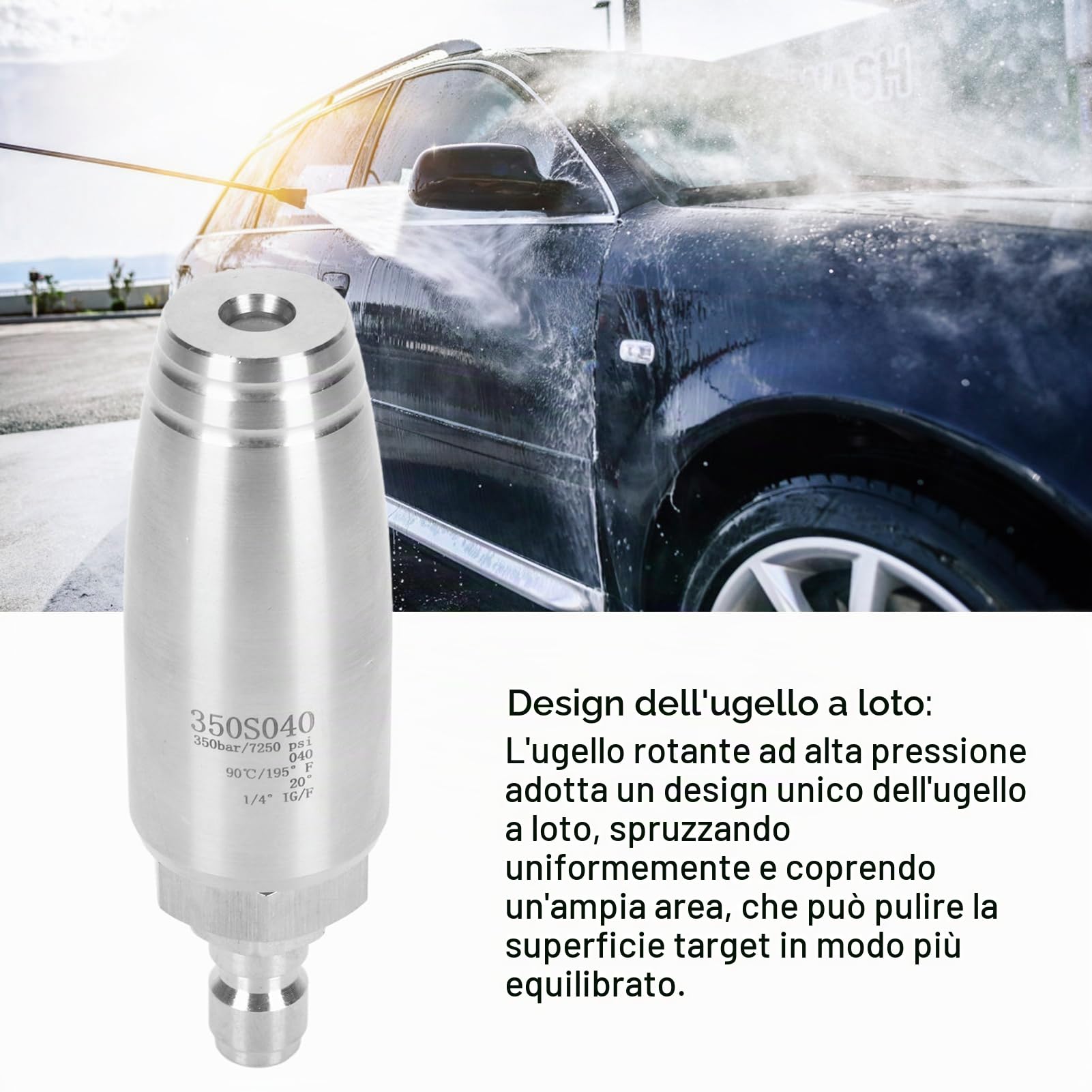 Dpofirs Ugello Rotante Ad Alta Pressione, Ugello Turbo Rotante per Idropulitrice, 350 Bar, Acciaio Inossidabile, Connettore Rapido da 1/4 di Pollice, Kit Punte per Ugelli di Spruzzo, per