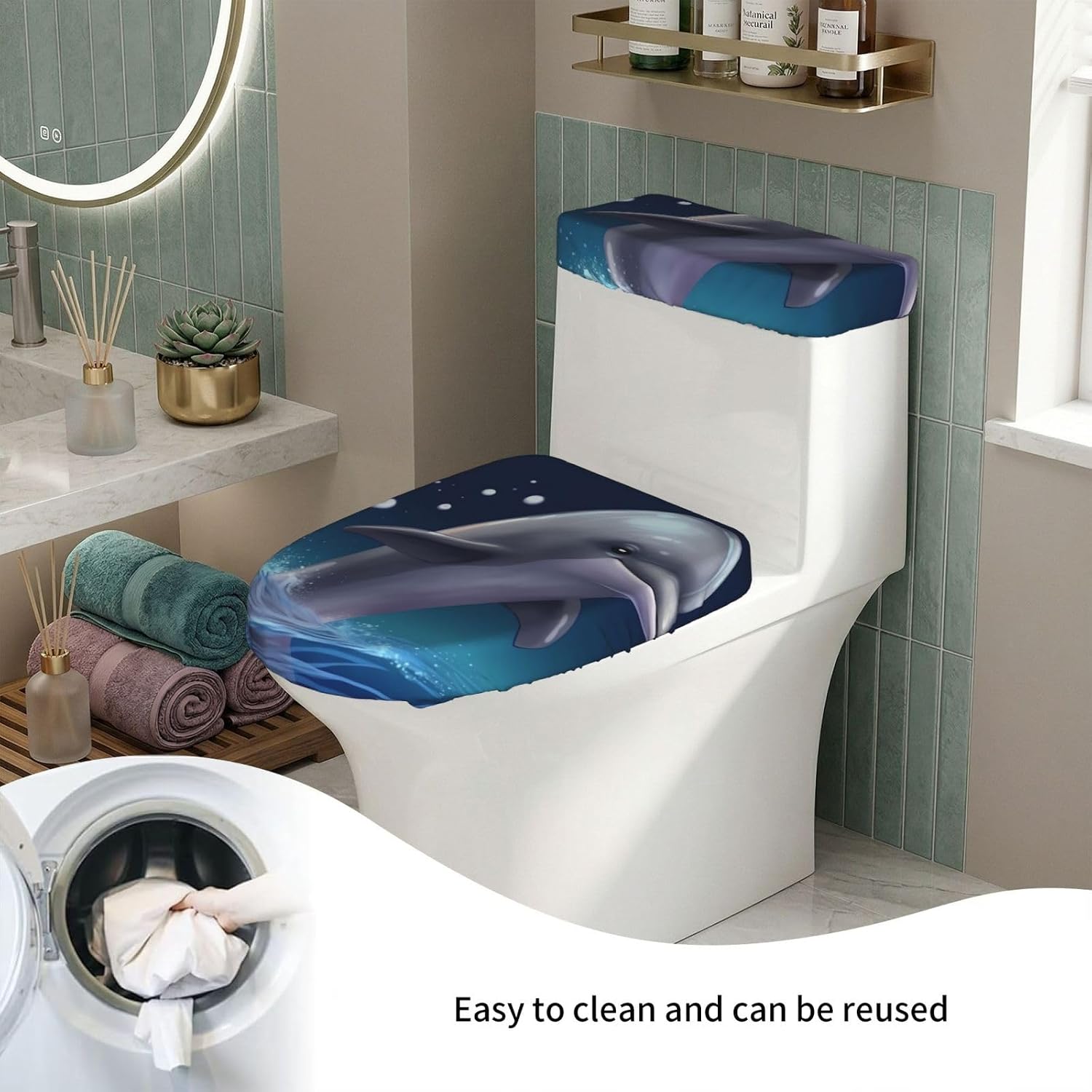 2 Pcs Toilet Lid Cover And Toilet Tank Cover Washable For Bathroom Decor image 5