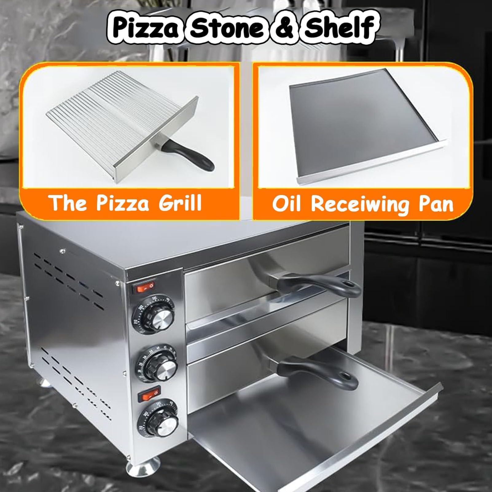 Forno per Pizza Professionale da 2600W, Doppia Macchina per Pizza da Banco per Pizze da 16 Pollici con Termostato Indipendente & Timer,Forno Elettrico per Pizza per Ristoranti, Casa, Pretzel e black