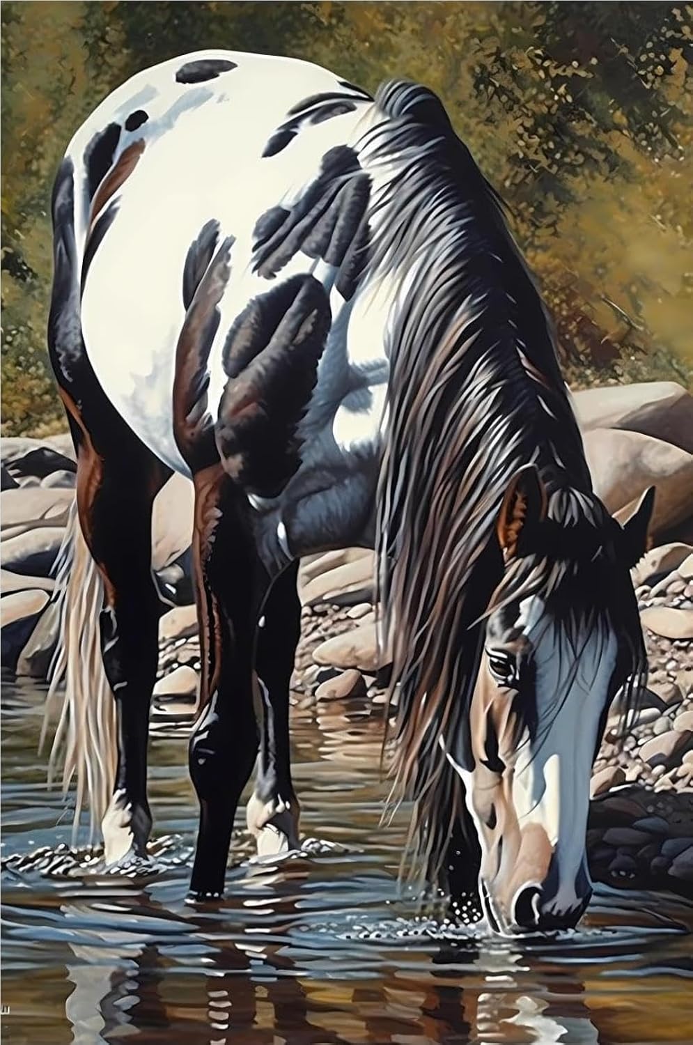 POEOIEX Style Horse Art Diamond Painting Kits Black White Horse 5D DIY Full Round Drill Adults Beginners, Personalized Gifts for Family Friends Home Wall Decor 20x30 inch