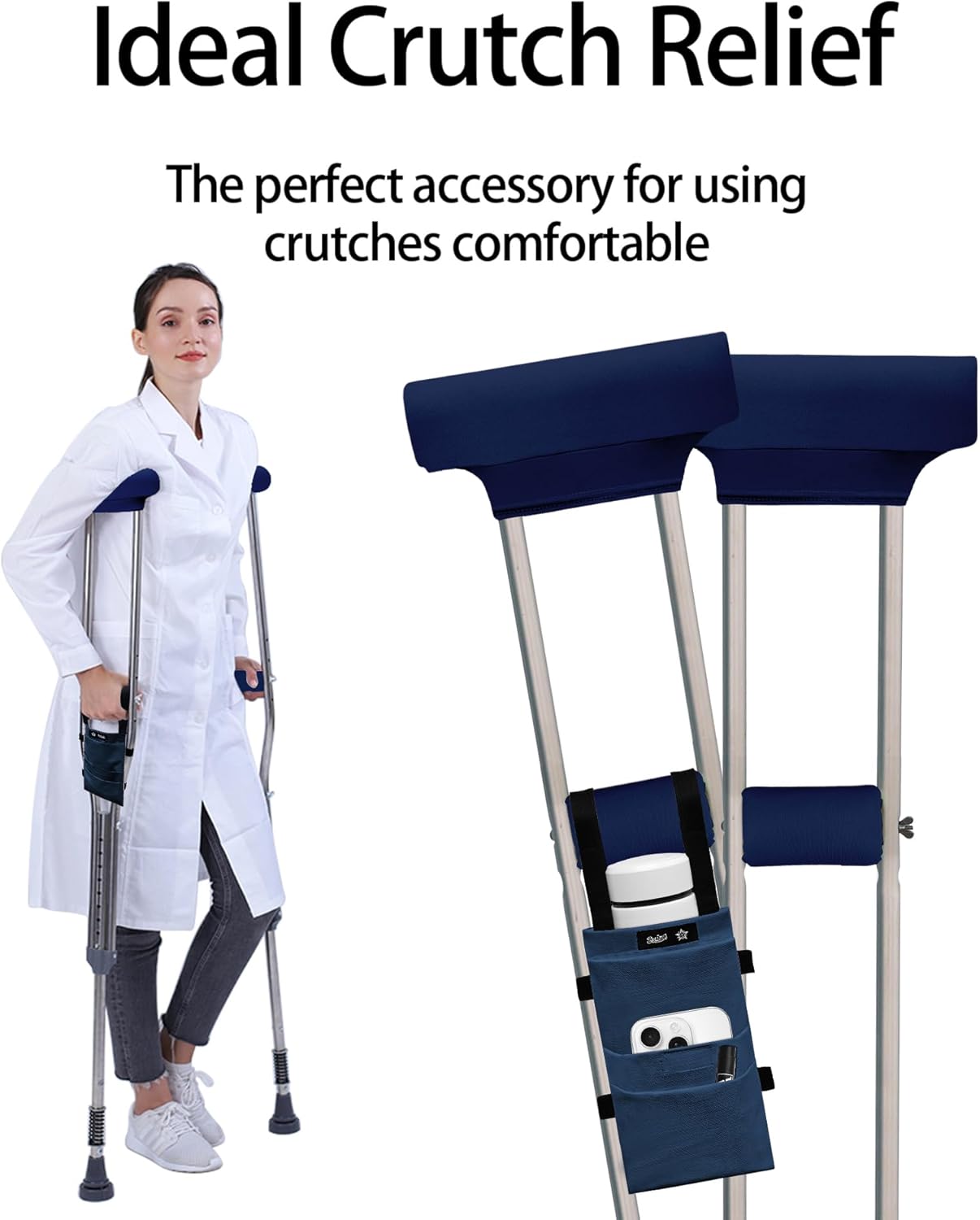 SPRING SEAON Crutches Padding & Crutch Bag (5 PCS) - Crutch Pads for Armpits and Hand Grips Water-Resistant Pouch for Crutches Crutch Cushions Crutches Accessories for Kids, Men, Women