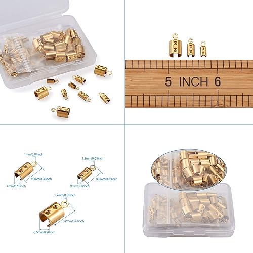 Miniatura 7 de Mega Pet 60 piezas de acero inoxidable plegables sobre los extremos del cable de engarzado dorado plegable de cuero puntas de cierre de cierre de