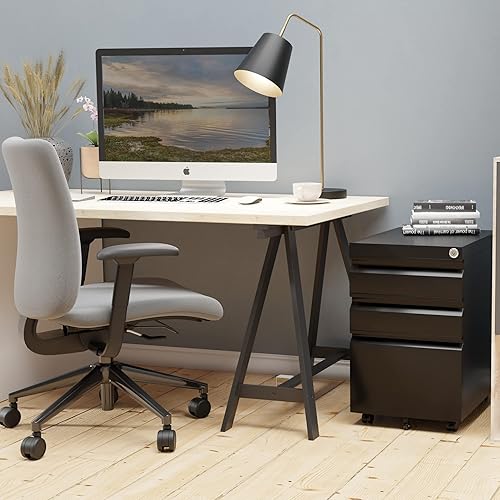 Miniatura 9 de Archivador móvil con 3 cajones, archivador rodante con cerradura, archivador debajo del escritorio con cajón tamaño legalcarta, totalmente montado