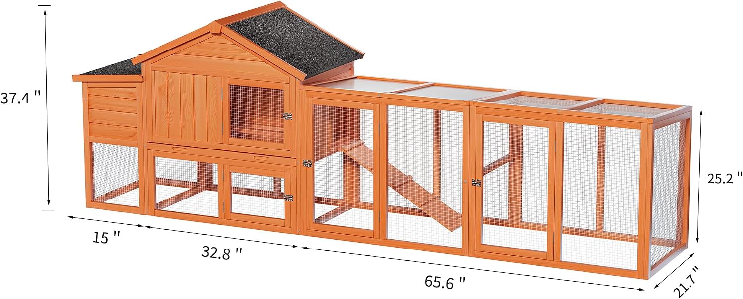 Wooden Chicken Coop with Run, 113.5" Large Chicken Tractor Poultry Pet Hutch with Waterproof Roof & Nesting Box, Outdoor Chicken House with Secure Lock and Removable Tray, Natural