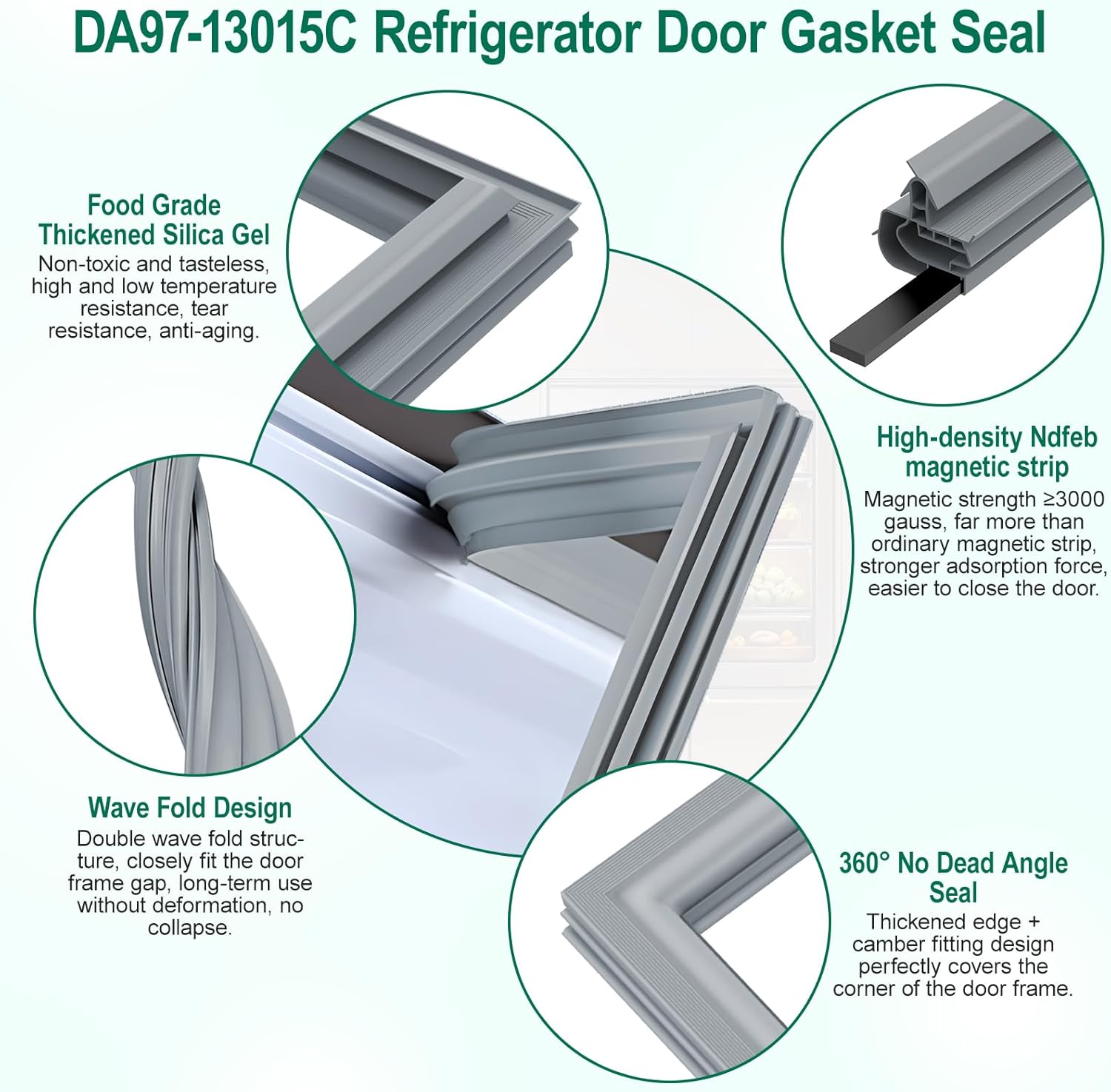 UPGRADED DA97-13015C Refrigerator Door Gasket Replacement Compatible with Samsung Refrigerator Parts Door Seal, Replaces RF31FMESBSR RF28R7551SR RF28HMEDBSR RF28HMELBSR RF28HMEDBWW Freezer Door Gasket