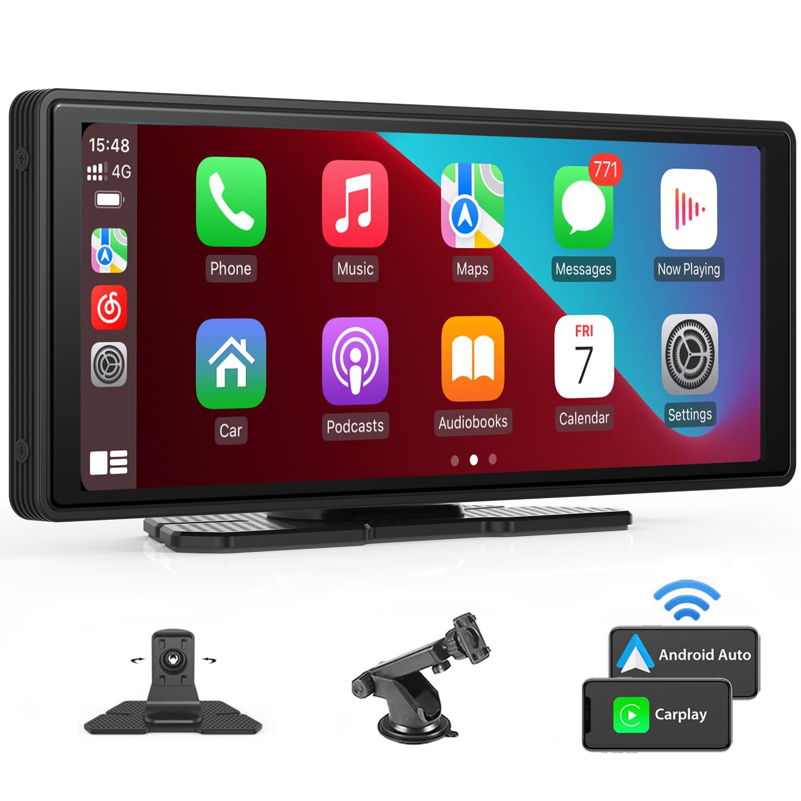 PFUTURE 9.3 Inch Touchscreen Wireless Carplay Android Auto Portable Car Audio Receivers with Bluetooth, Wireless Portable Multimedia Player, FM/AUX/TF/USB/Dash Mount Car Stereo