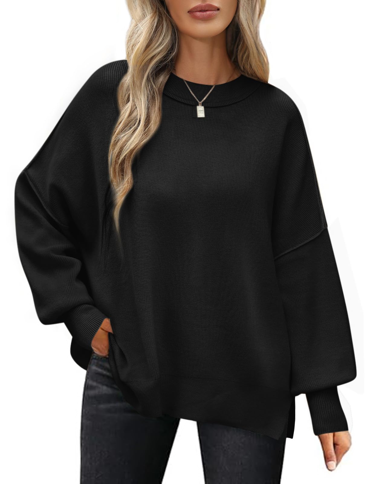 Pull Femme Hiver Oversize Pulls à Manches Longues Chic et Élégant Chaud Sweat Tunique Décontracté Col Rond Pullover Tricoté Sweatshirts Hauts Tops Automne
