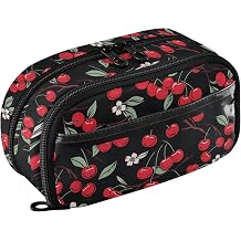 SUABO Big Capacity Pencil Case Red Cherry Black Background Pouch Pen Box Bag Large Storage Organizer for School Supplies Teen Girls Boys Women Man