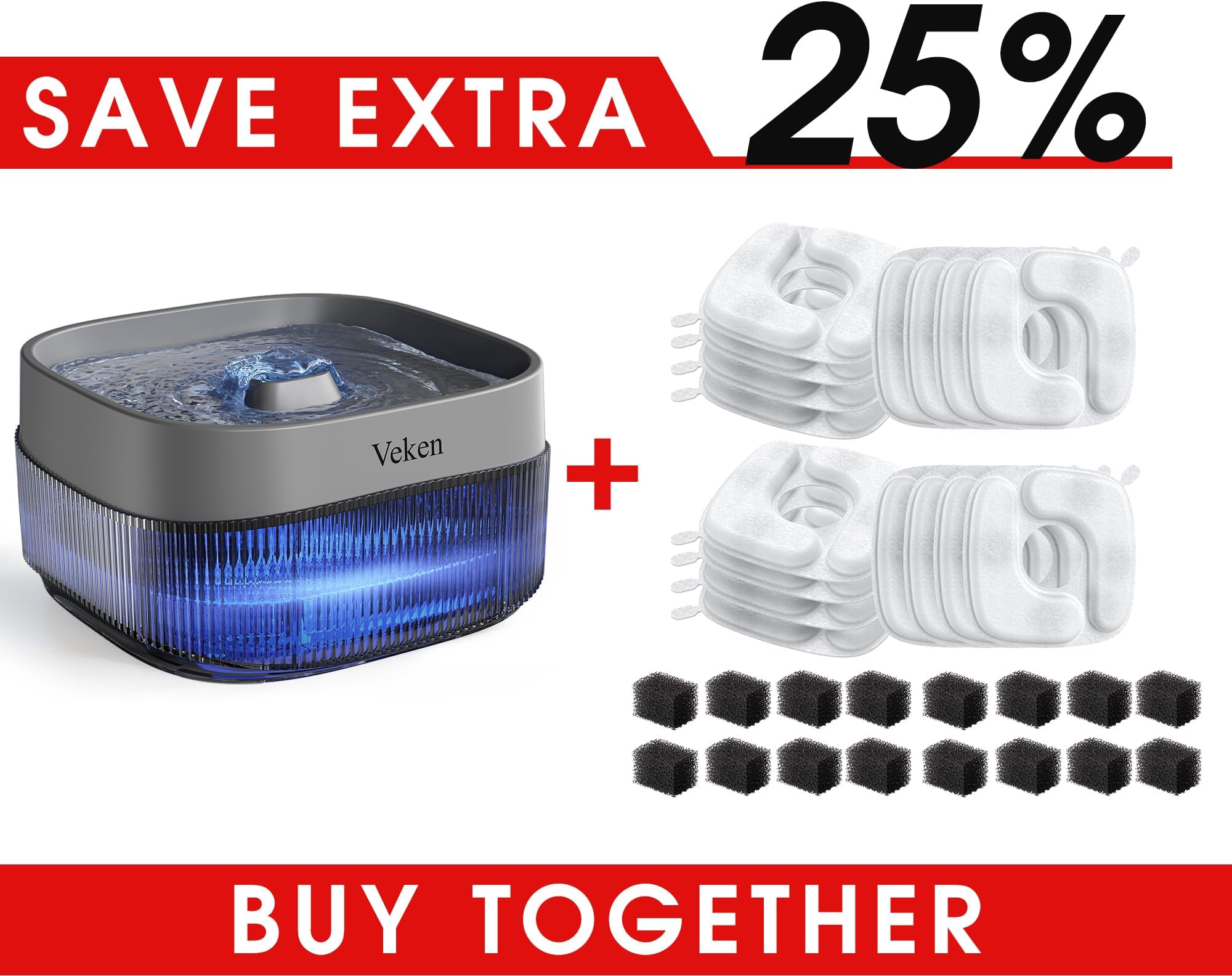 Veken 135oz/4L Pet Fountain & 16 Pack Replacement Filters