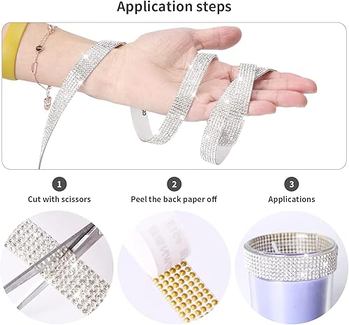 Miniatura 4 de Tiras autoadhesivas de diamantes de imitación, cinta de diamantes de imitación de 0.079 pulgadas con diamantes de imitación brillantes para teléfono