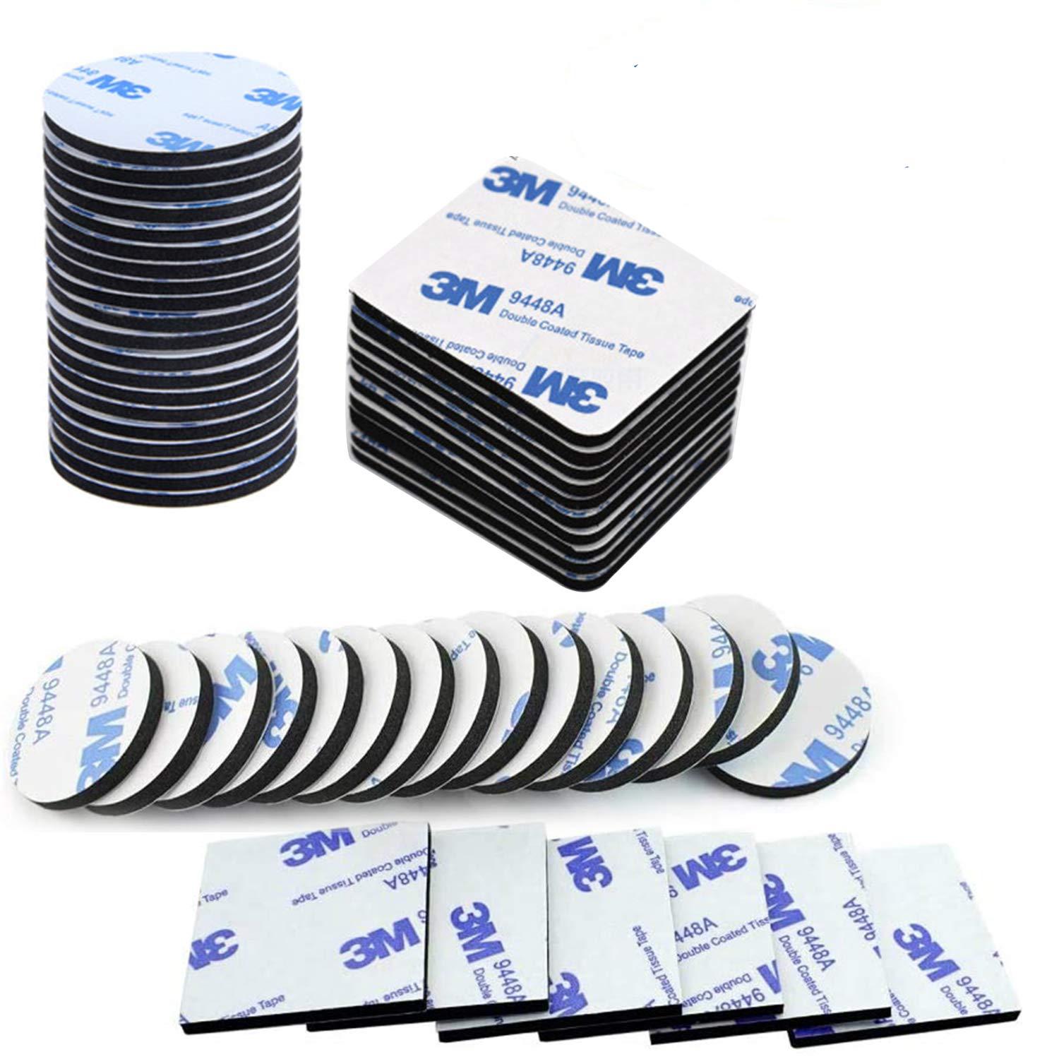 Maridergo 60 Pieces Super-Sticky Adhesive Foam Pads, Double Sided Sticky Pads Black, Squares and Round Double Sided Tape Mounting Pads for Walls and Floor, Door, Plastics