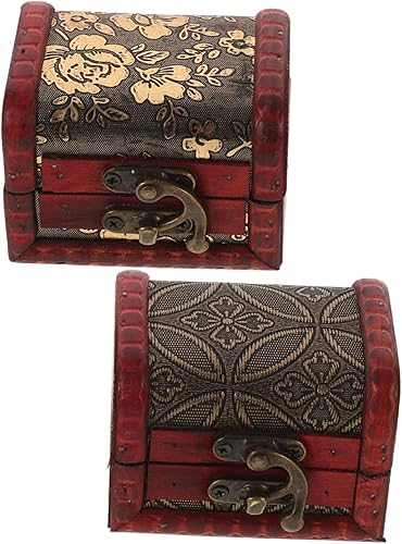 Joyero de madera vintage de 2 piezas, pequeño soporte clásico chino para decoración de recuerdos, para organizar anillos y tesoros