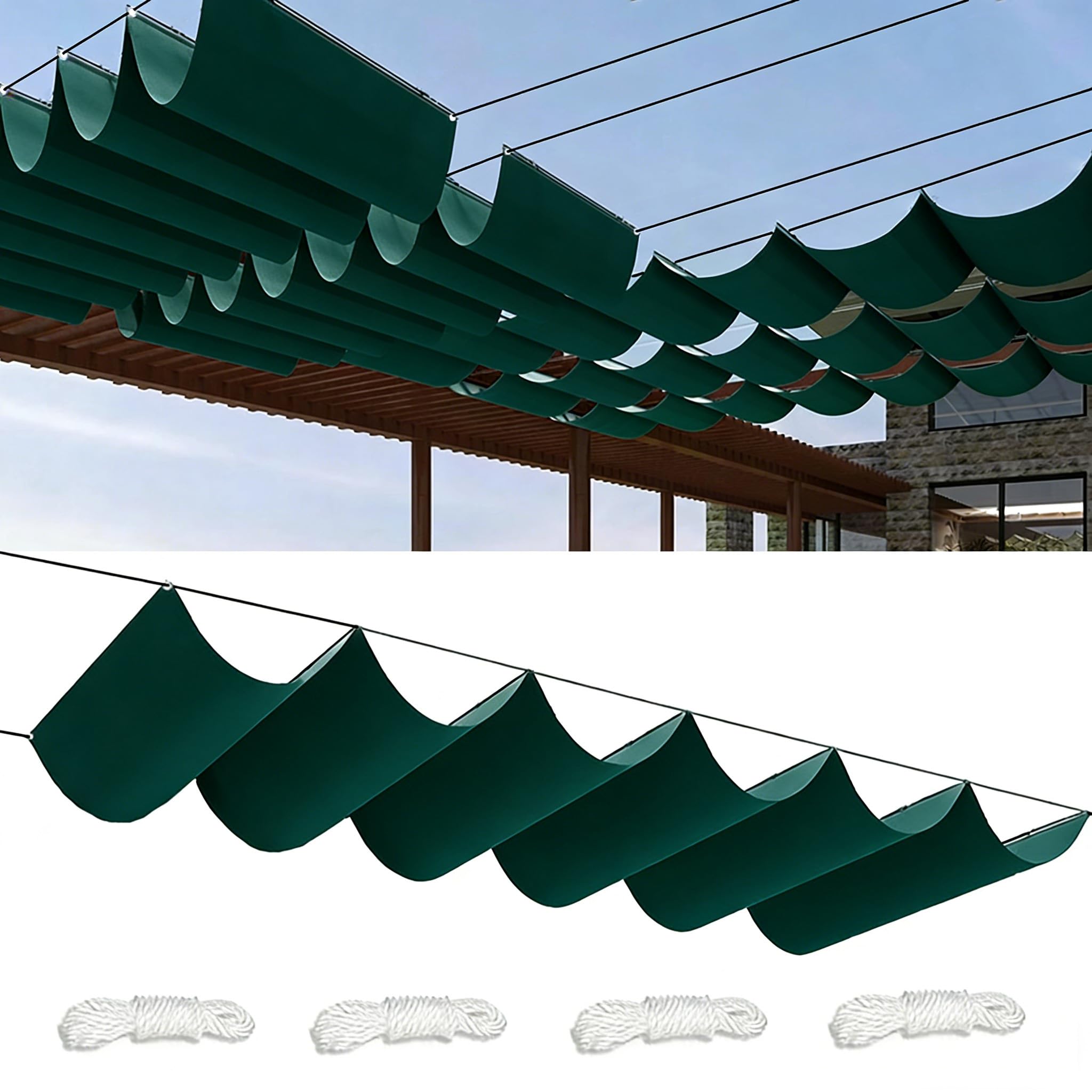 Sun Shade Sail Retractable Wave 4.6x4M Rectangle Awning Canopy Waterproof Shade Sail Garden Sun Sail Patio Canopy 95% UV Block with Rope for Outdoor Garden Patio PartyDark green