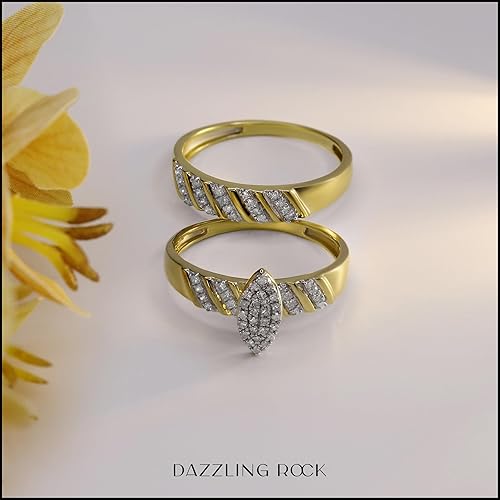 Miniatura 3 de Dazzlingrock Collection Juego de anillos de trío de diamantes blancos (0,40 qtw, color I-J, claridad I2-I3) en plata esterlina chapada en oro