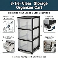 Vista 6 de 3 Drawer Plastic Storage,Organizer Cart with Wheels for Home,Rolling Bin Cart Storage for Clothes and Office Supplies Organizer Office,Black (Black)