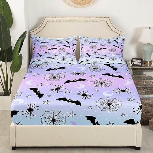 Miniatura 8 de Feelyou Juego de sábanas de Halloween con diseño de calabaza de dibujos animados para niños y niñas, con purpurina, linda linterna de calabaza,