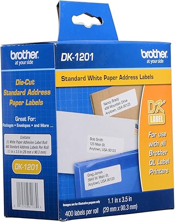 Brother Genuine DK-1201 10-Pack Die-Cut White Paper Standard Address Labels  for QL Printers, 1.1
