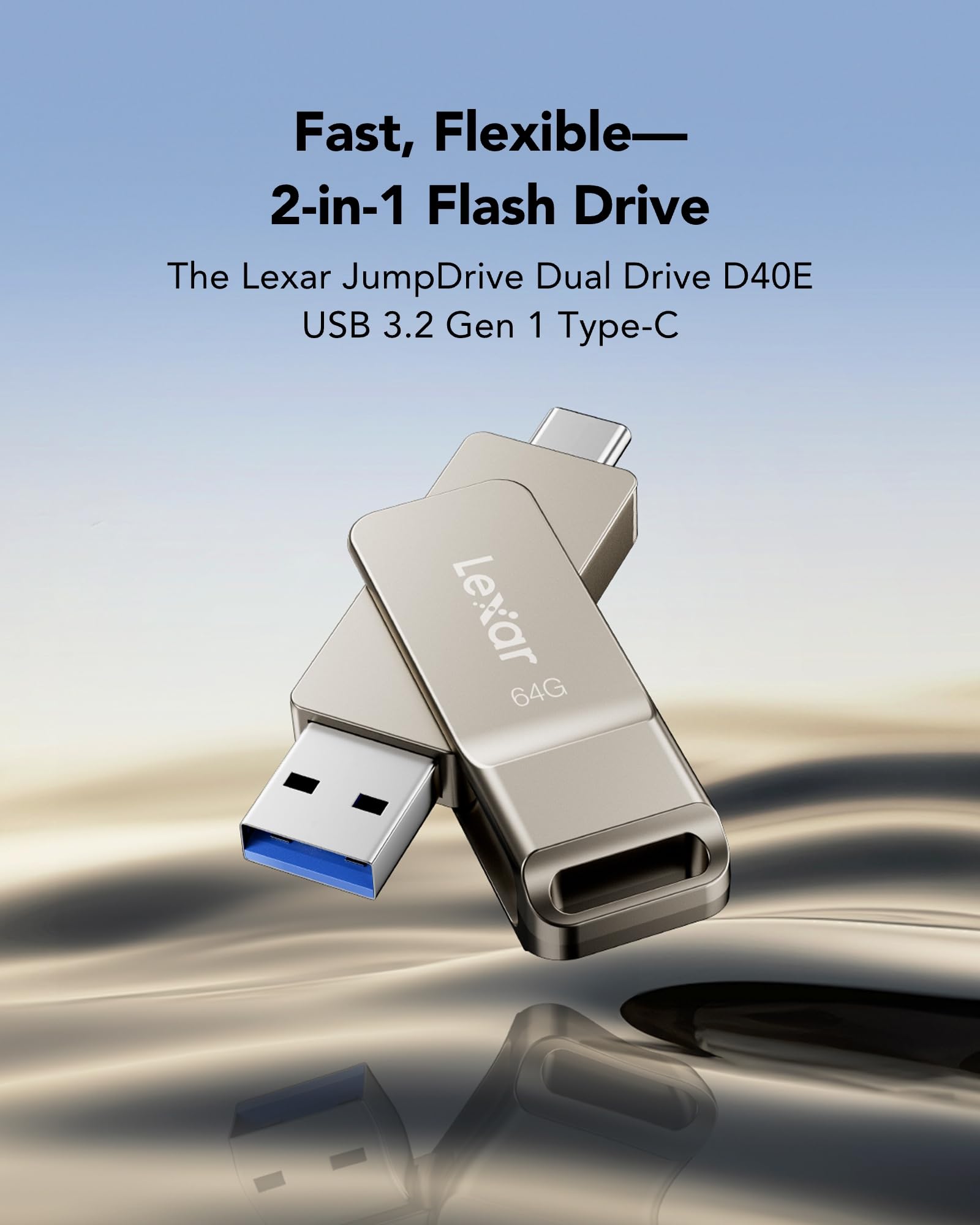 Lexar D40E 64 GB Dual Drive USB 3.2 Gen 1 Type-C Jump Drive, unità flash USB-C con alloggiamento in metallo e design girevole (LJDD40E064G-BNSNG)