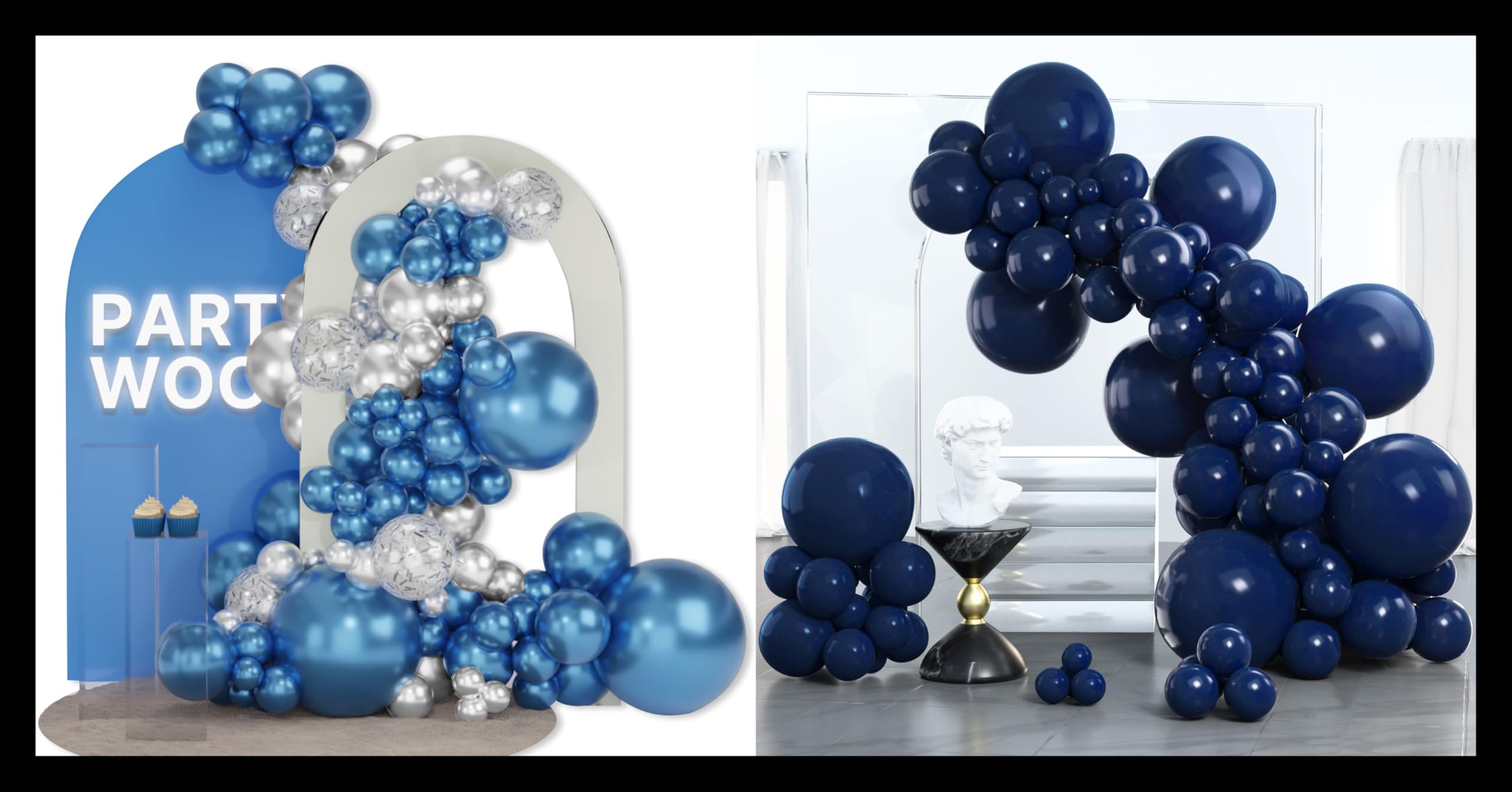 PartyWoo Blue and Silver Balloons 100 pcs and PartyWoo Navy Blue Balloons 100 pcs