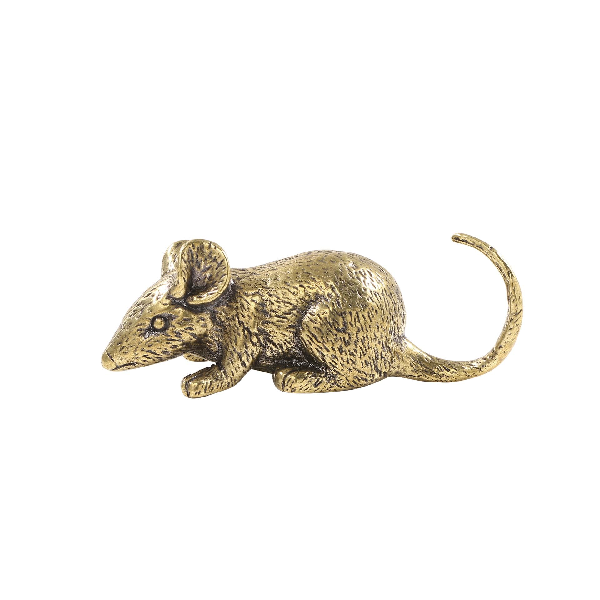 NGDFGR Brass Rat Figurines,Metal Animal Zodiac Rat Statue Sculpture Desktop Ornament Home Bonsai Micro Landscape Decor Accessories