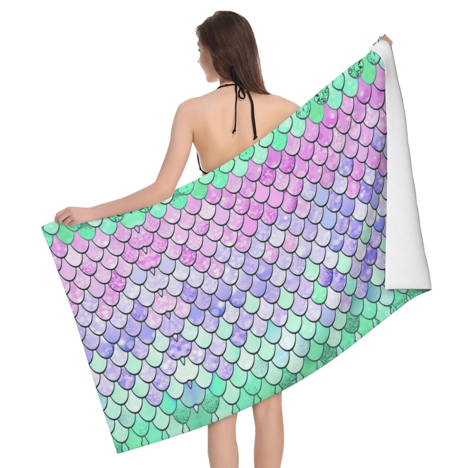 LSRCPD Mermaid Scale Personalised Bath Towel Quick Dry,Print Soft Microfibre Absorbent Bath Towels Beach Towel Hand Towel