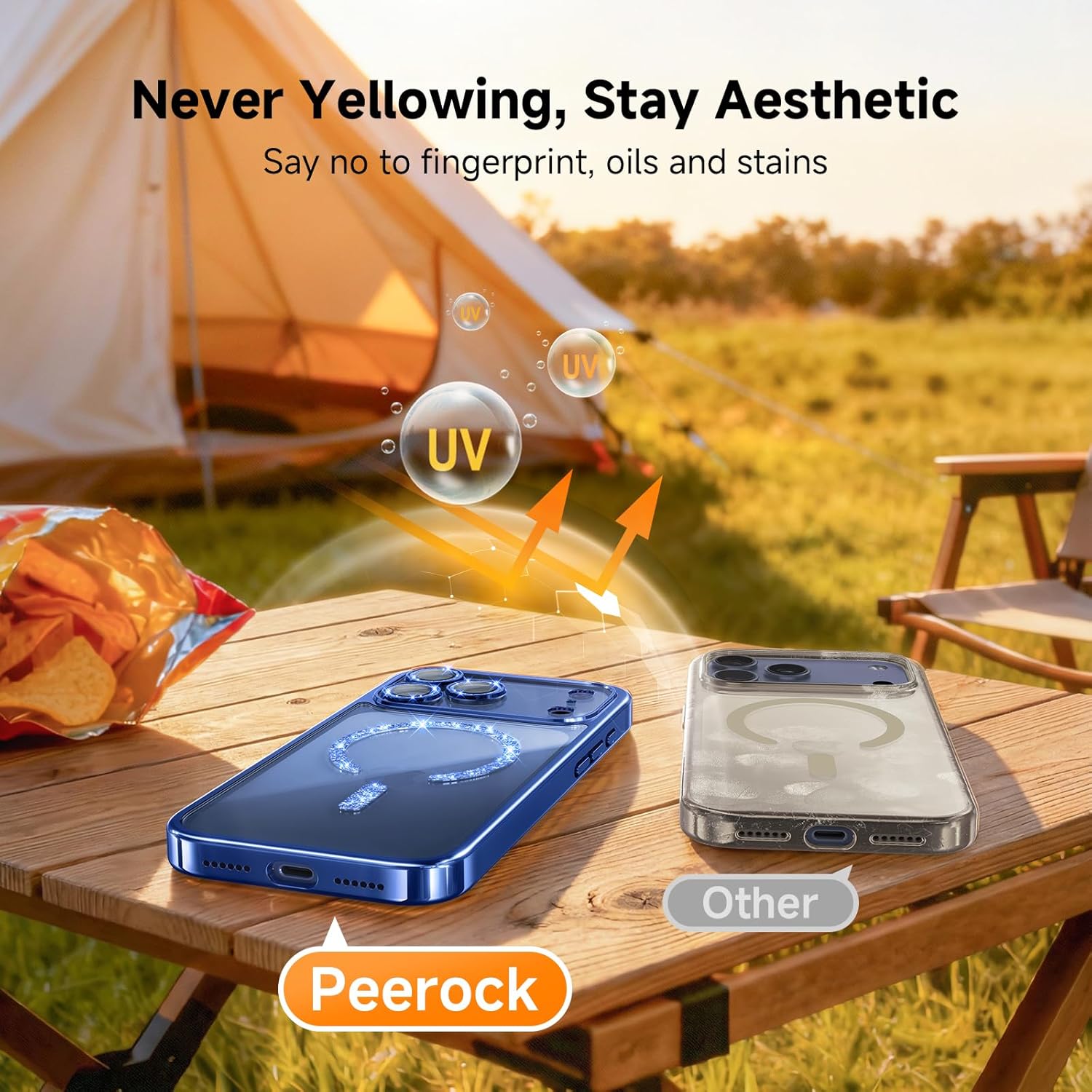 Magnetic for iPhone 17 Pro Max Case with Glitter Integrated Lens Protection, [Glossy Bumper & Shiny Magnetic Ring] [Compatible with Magsafe] Cute Women Girly Phone Case for iPhone 17 Pro Max Blue - Image 6