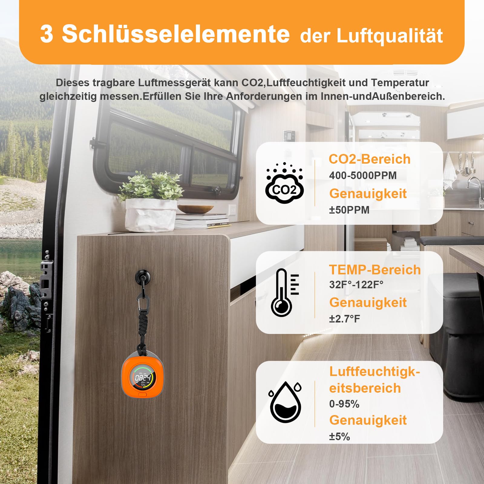 Détecteur de CO2 Portable, Moniteur Qualité Air Intérieur Detecteur CO2 avec Capteur NDIR et Ecran LCD, Moniteur CO2 avec Alarme pour Maison,Bureau