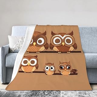 Manta de franela ligera para todas las estaciones, diseño de búhos de dibujos animados, color marrón, para cama y sofá